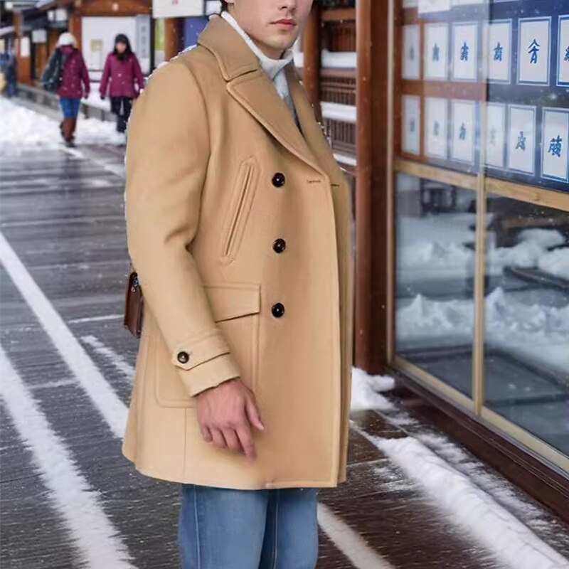 Men's Peacoat Trench Coat Daily Vacation Fall & Winter Polyester Thermal Warm Outerwear Clothing Apparel Fashion Classic Plain Pocket Lapel Double Breasted2