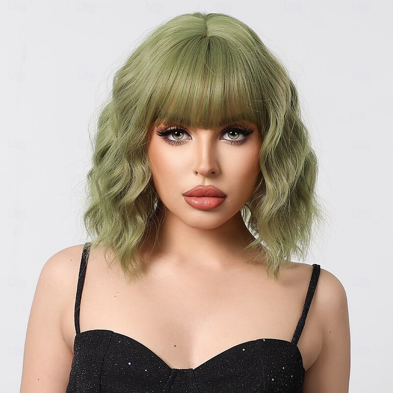 Synthetic Wig Uniforms Career Costumes Princess Curly Wavy Middle Part Layered Haircut Machine Made Wig 22 inch Mint Green Synthetic Hair Women's Cosplay Party Fashion Green4