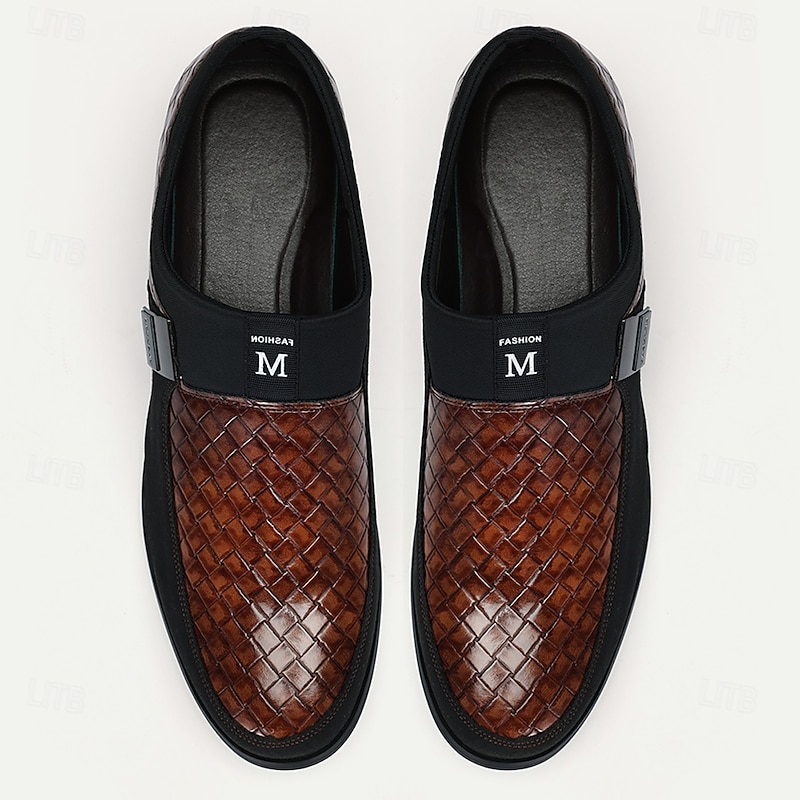 Men's Brown Embossed Faux Leather Slip-On Loafers with Elastic Band and Stylish Design - Comfortable Casual Dress Shoes4