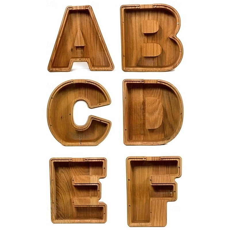 Wooden Letter Piggy Bank 26 Alphabets Wooden Coin Piggy Bank Christmas Birthday Toy Gift Home Decoration for Kids 10