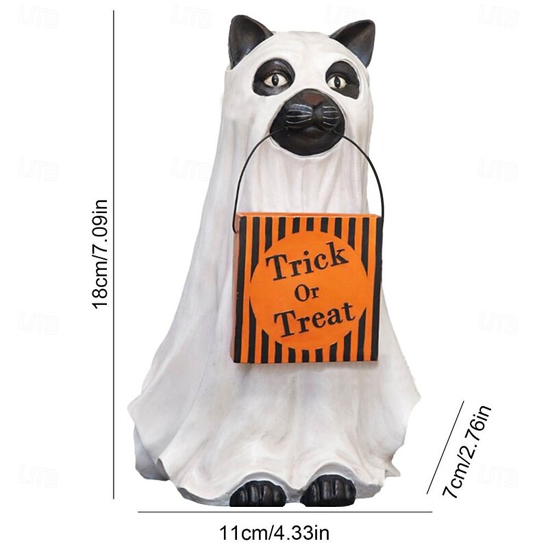 Cat Ghost Candy Jar Halloween Figurine Halloween Decoration Home kitten Pumpkin Ornaments for Home Decor Yard Indoor Patio2