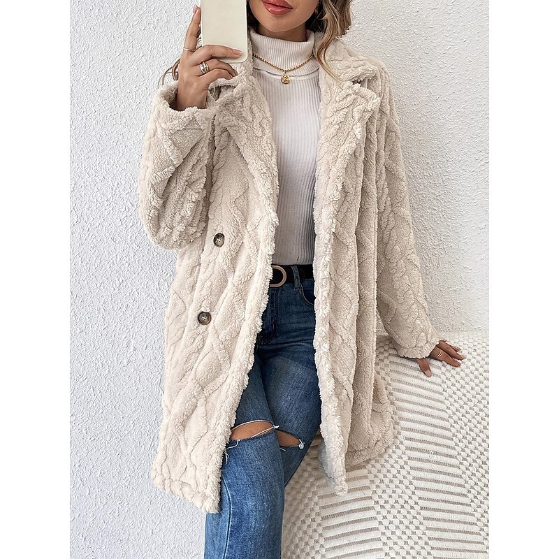 Women's Casual Jacket Warm Comfortable Adjustable Fashion Solid Color Daily Open Front Regular Turndown Regular Fit Long Sleeve Outerwear Beige Spring Fall3