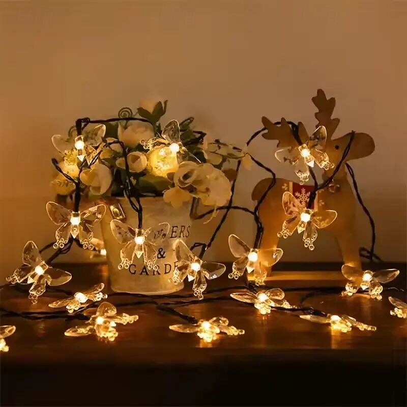 Solar Butterfly String Lights 6.5m 30 LED Decorative Garden Fairy Lights Outdoor Waterproof Halloween Christmas Wedding Party Patio Decoration2