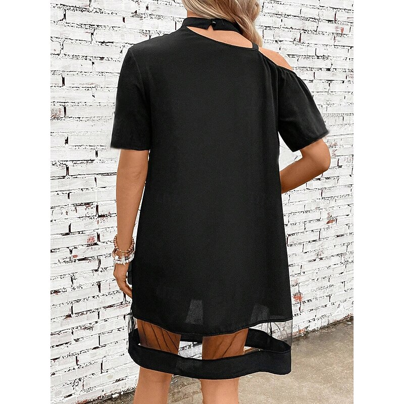 Women's Midi Dress Black Dress Cocktail Dress Formal Dress Plain Dress Vintage Casual Street Date Loose Fit Plain Short Sleeve One Shoulder Black Summer Spring2