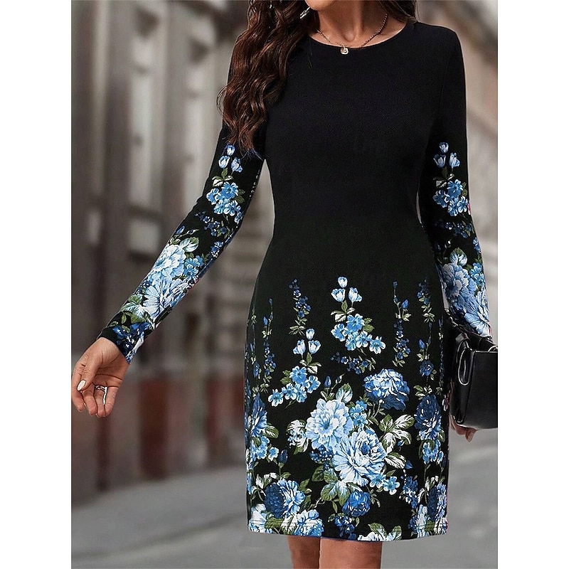 Women's Maxi Dress Sweatshirt Dress Winter Dress Corset Dress Sheath Dress Elegant Stylish Vacation Party Street Regular Fit Floral Long Sleeve Crew Neck Pink Blue Orange Summer Fall Winter2