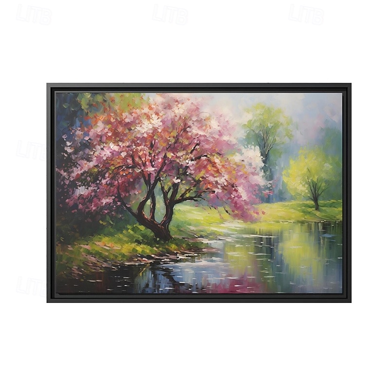 Hand Paint Canvas Oil Painting Cherry Blossom Wall Art Landscape Blossom Tree Rustic Canvas Extra Large Decor Gift No Frame2