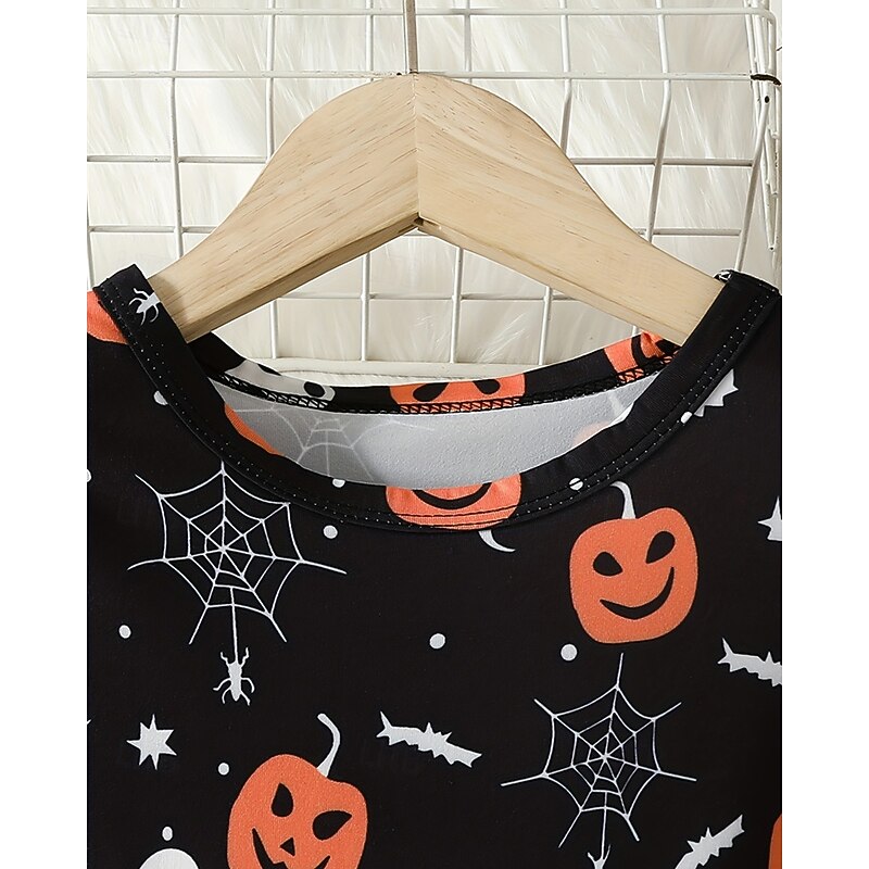 Halloween Girls' 3D Graphic Halloween pumpkin Dress Long Sleeve Spring Fall Daily Holiday Vacation Princess Beautiful Sweet Kids 4-12 Years Casual Dress A Line Dress Knee-length Polyester Regular Fit4