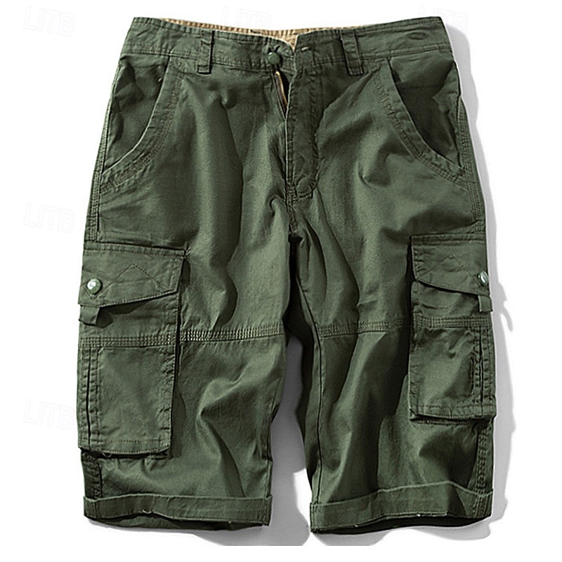 Men's Cargo Shorts Shorts Hiking Shorts Buttons Multi Pocket Plain Wearable Knee Length Outdoor Daily Camping & Hiking Fashion Classic Army Green Khaki3
