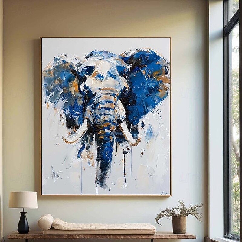 Hand Painted Impressionist Elephant Oil Painting On Canvas- Contemporary Multi-colored Safari Animal oil painting Fine Art WHAT BRILLIANT COLORS Elephant painting for bedroom office wall decoration3