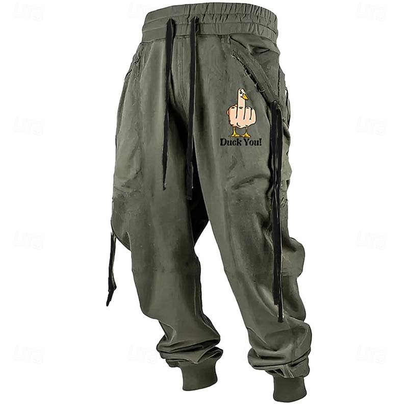 Men's Duck Sweatpants Joggers Drawstring Elastic Waist Casual Funny Party Evening Wear Dailywear Pocket Spring Fall Winter 3D Print Black Orange Green2