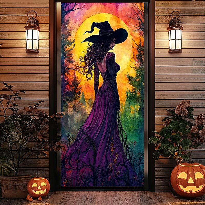 Halloween Door Decorations Halloween Door Covers Enchanting Witch Door Tapestry Door Curtain Decoration Backdrop Door Banner for Front Door Farmhouse Holiday Party Indoor Outdoor Decor Supplies