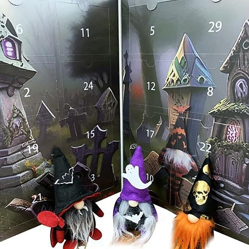 Halloween Gnome Advent Calendar, Halloween Countdown Calendar, Decoration for Aldults Kids Holiday Halloween Christmas Gifts (3pcs Gnome Doll + 28pcs Resin Mini Figurine Per Box)3