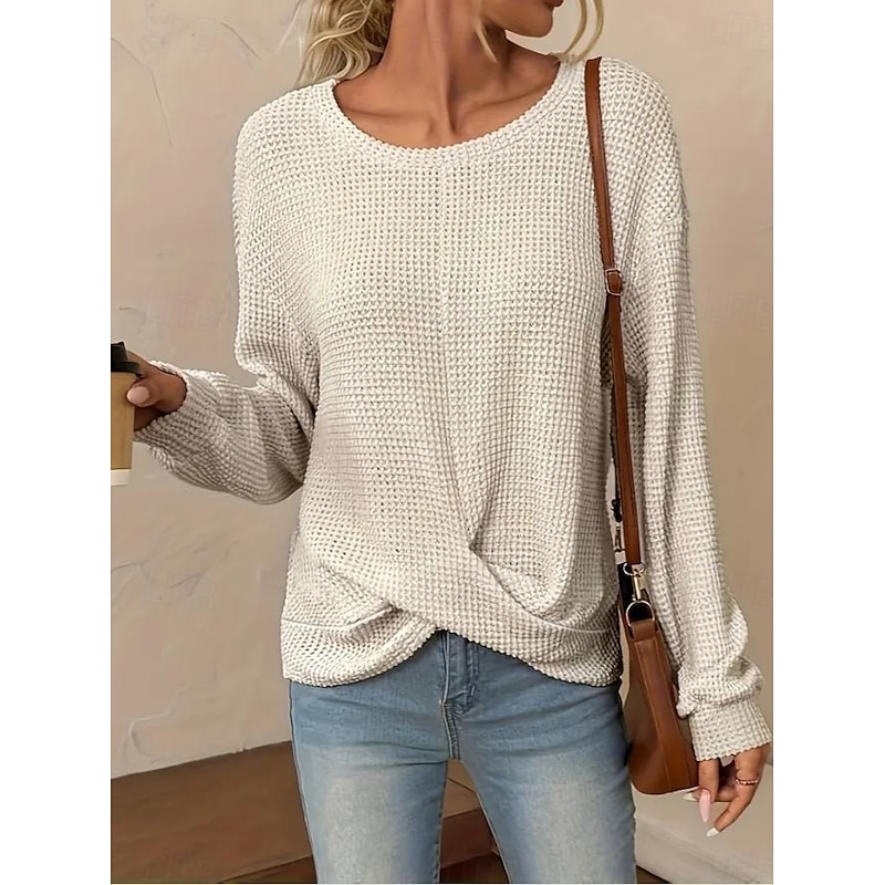 Women's Tunic Elegant Casual Asymmetrical Long Sleeve Regular Tops Crew Neck Daily White Blue Khaki Spring Fall