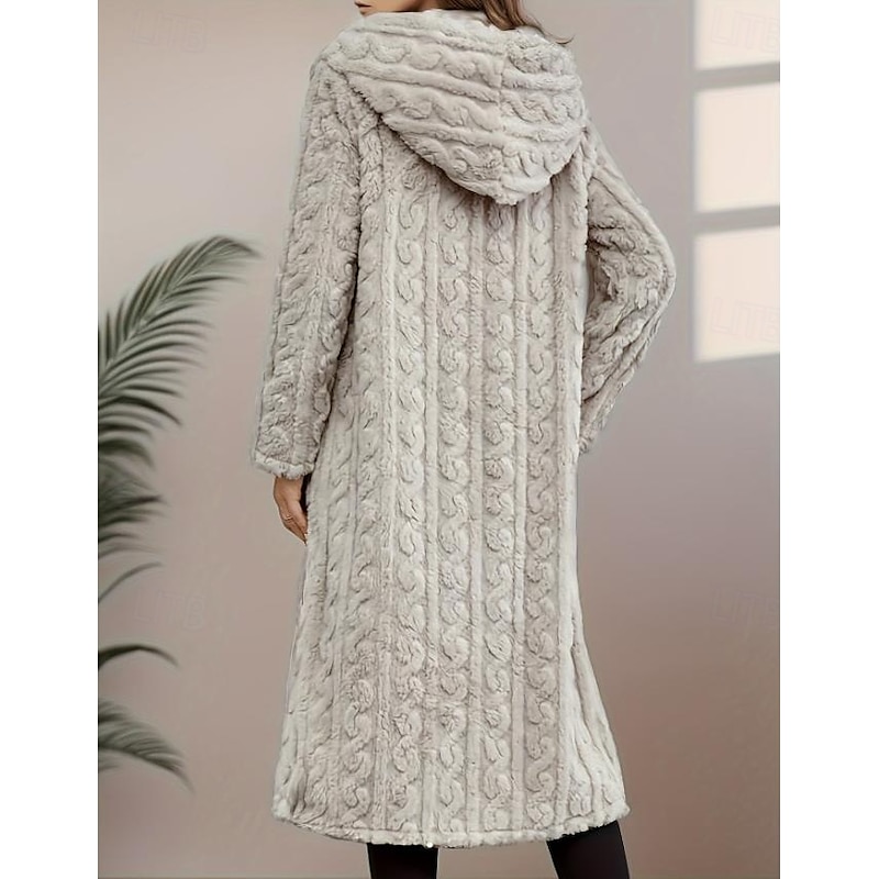 Women's Winter Coat Street Daily Wear Going out Fall Winter Long Coat Loose Fit Warm Breathable Comtemporary Stylish Casual Jacket Long Sleeve Solid Color Knit Light Grey2