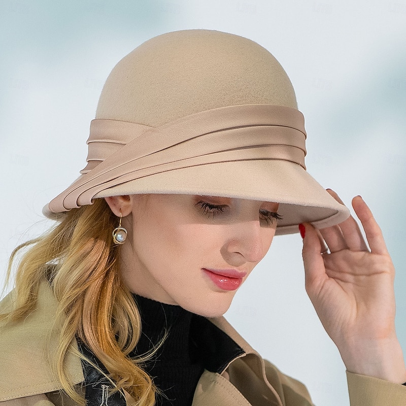 Hats 100% Wool Bowler / Cloche Hat Sun Hat Wedding Tea Party Elegant Wedding With Cap Splicing Headpiece Headwear