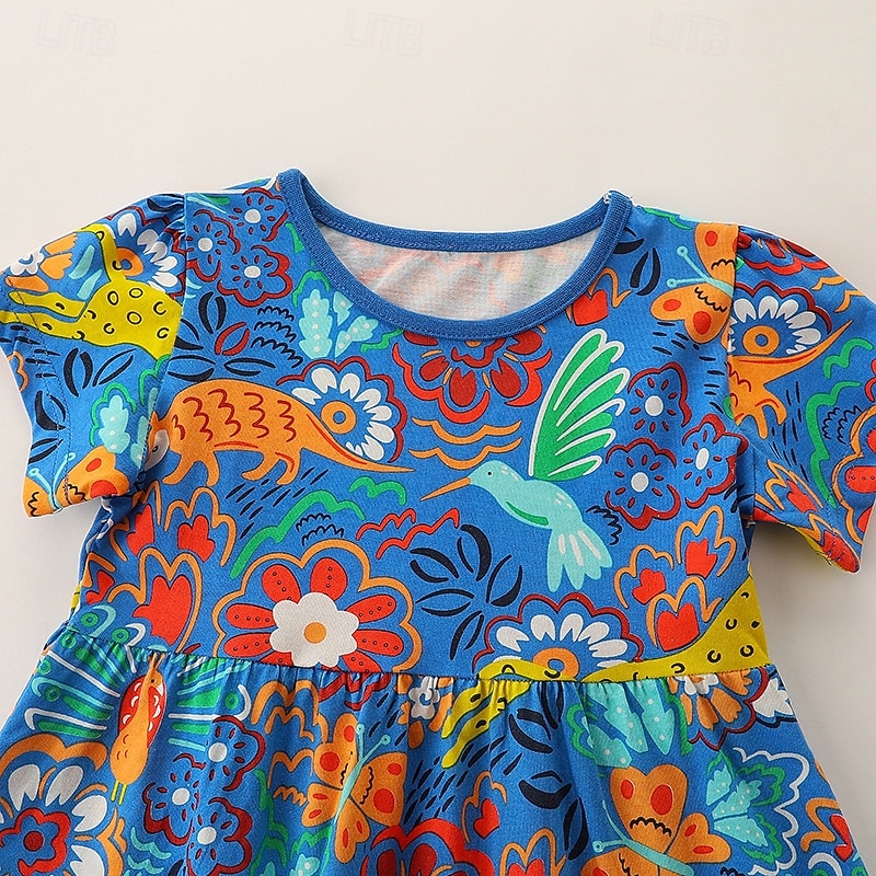 Girls' 3D Cartoon Dress Short Sleeve Summer Vacation Daily Holiday Princess Beautiful Sweet Little Kids(4-7ys) 4-7 Years Casual Dress A Line Dress Knee-length Regular Fit4