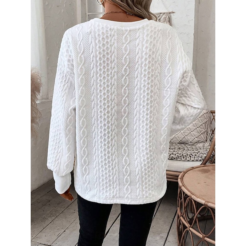 Women's Pullover Fashion Plain Dailywear Casual V Neck Zipper Loose Fit Long Sleeve White Spring Fall2
