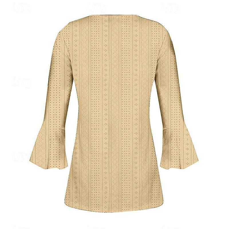 Women's Blouse Stylish Modern 3/4 Length Sleeve Regular Tops V Neck Work Daily Yellow Blue Purple Green Spring Fall2