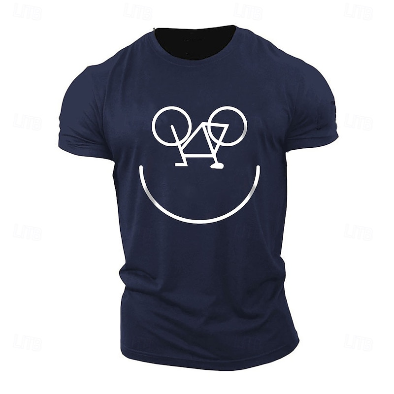 Men's Cycling Enthusiast Graphic T-Shirt with Happy Bicycle Smiley Face Design Short Sleeve Hobby Tee3
