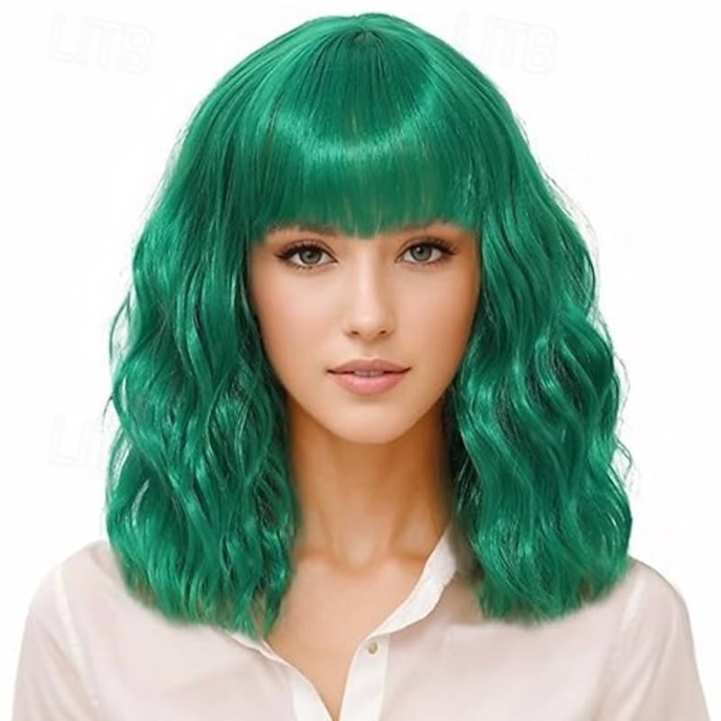 Wig with Bangs for Women- Short Curly Light Bob Wig Shoulder Length Synthetic Cosplay Wig for Girl Colorful Costume Halloween Wig4