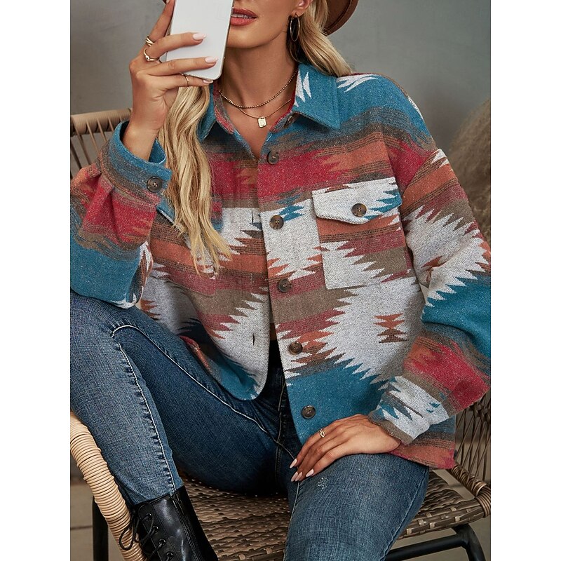 Women's Casual Jacket Dailywear Geometric Windproof Vintage Regular Fit Outerwear Long Sleeve Summer Wine Red4