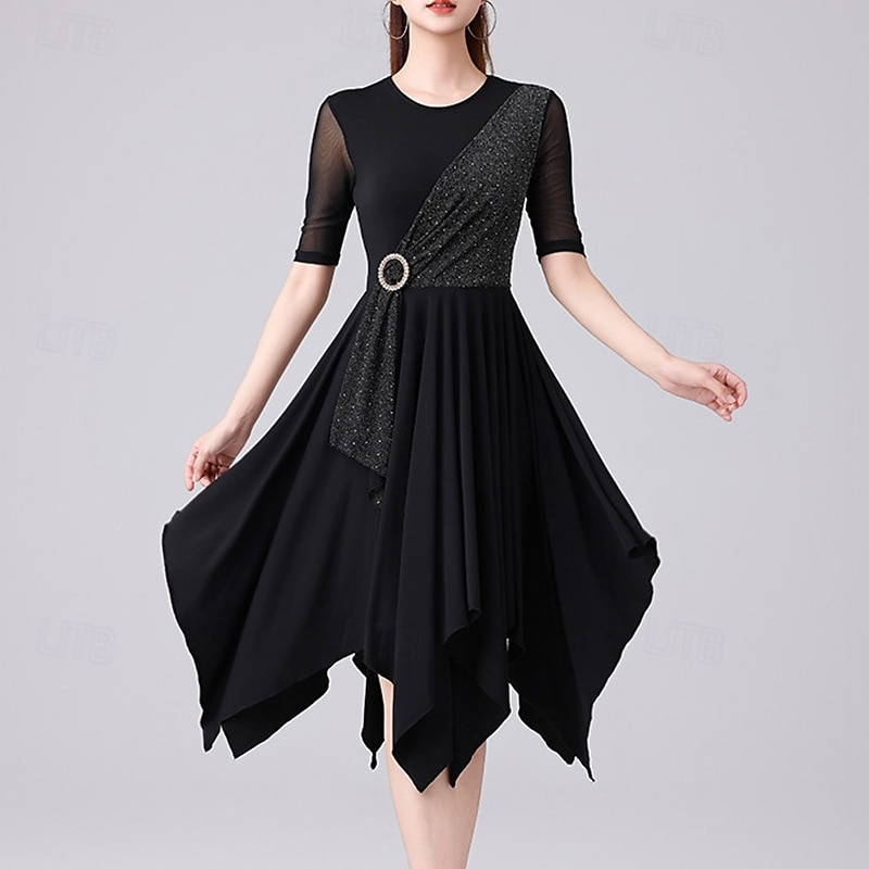 Latin Dance Dress Splicing Women's Performance Daily Wear Half Sleeve Elastane