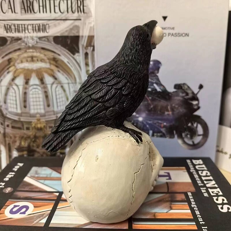 Halloween Skeleton Crow Resin Figurine - Animal Sculpture for Tabletop, Window Display, and Home Decor - Spooky Halloween Decoration4