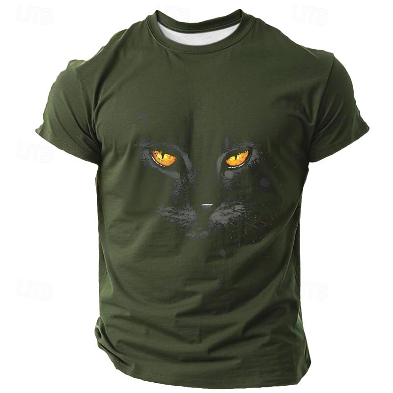 Men's Cat Funny T Shirt Short Sleeve T shirt 3D Print Crew Neck Shirt Retro Vintage Casual Street Style Sports Outdoor Holiday Going out Black Green Dark Blue Spring & Summer Clothing Apparel S M L3