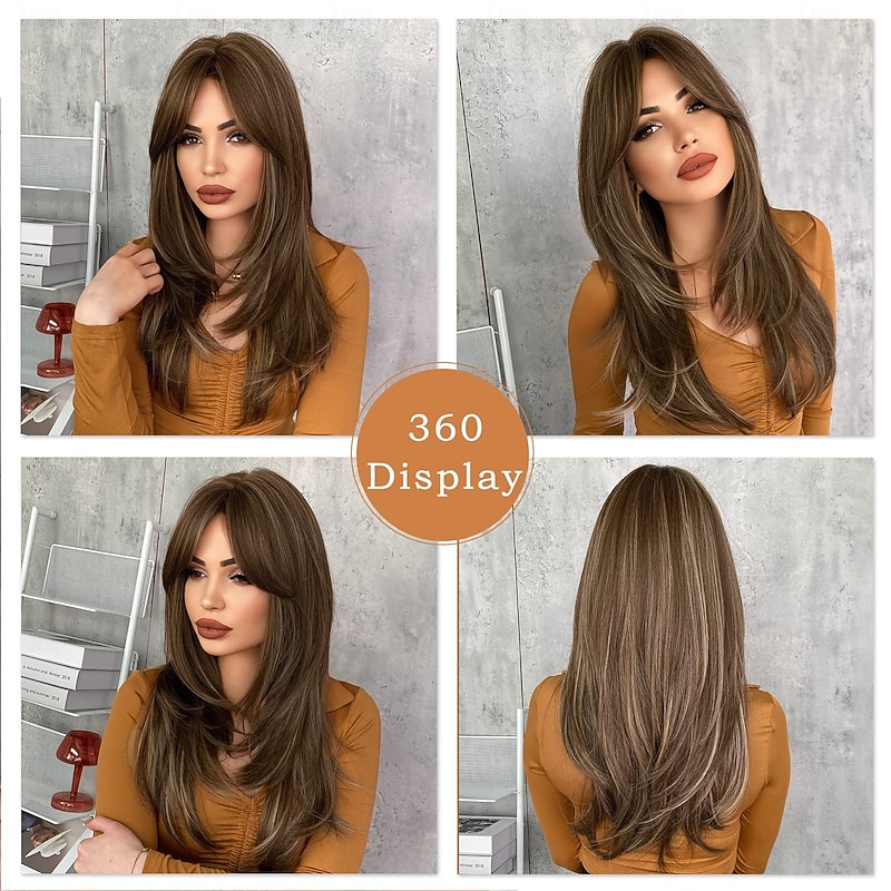 Wig with Bangs Long Wigs for Women,Layered Heat Resistant Synthetic Wigs for Daily Use3