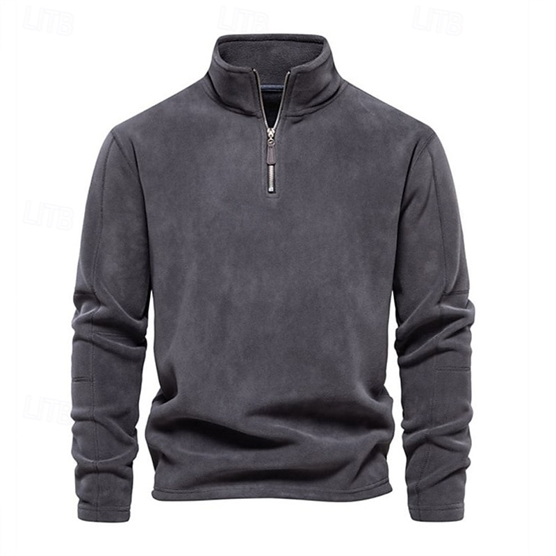 Men's Sweatshirt Polar Fleece Quarter Zip Sweatshirt Brown Light Grey Dark Gray Half Zip Plain Sports & Outdoor Daily Holiday Polyester Streetwear Basic Casual Fall & Winter Clothing Apparel Hoodies2