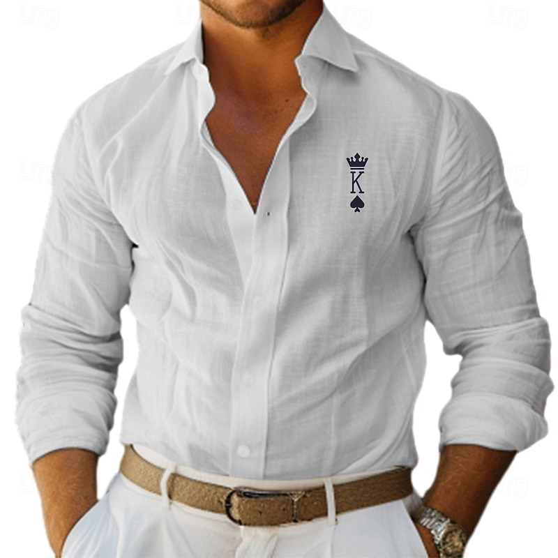 Men's Letter Printed Outdoor Vacation White Pink Green Gray Long Sleeve Lapel Spring Fall Clothing Apparel Button Up