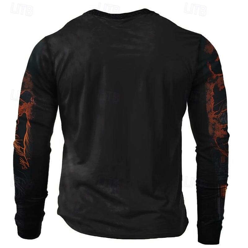 Halloween Men's Werewolf T Shirt Long Sleeve T shirt 3D Print Crew Neck Shirt Designer Retro Vintage Street Casual Daily Black Summer Spring Fall Clothing Apparel S M L XL XXL XXXL2