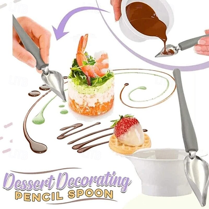 2pcs Culinary Precision Drawing Decorating Spoon Set Drizzle SpoonsProfessional Chocolate Spoon Filter SpoonsPlating Decorating Pencil Spoon for Decorative Plates Cake Coffee3