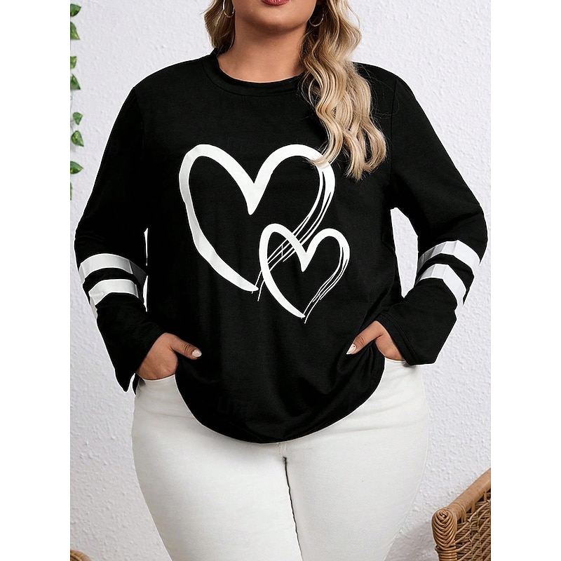 Women's T shirt Long Sleeve Plus Size Tee Daily Casual Long Sleeve Black Spring Fall Prefall