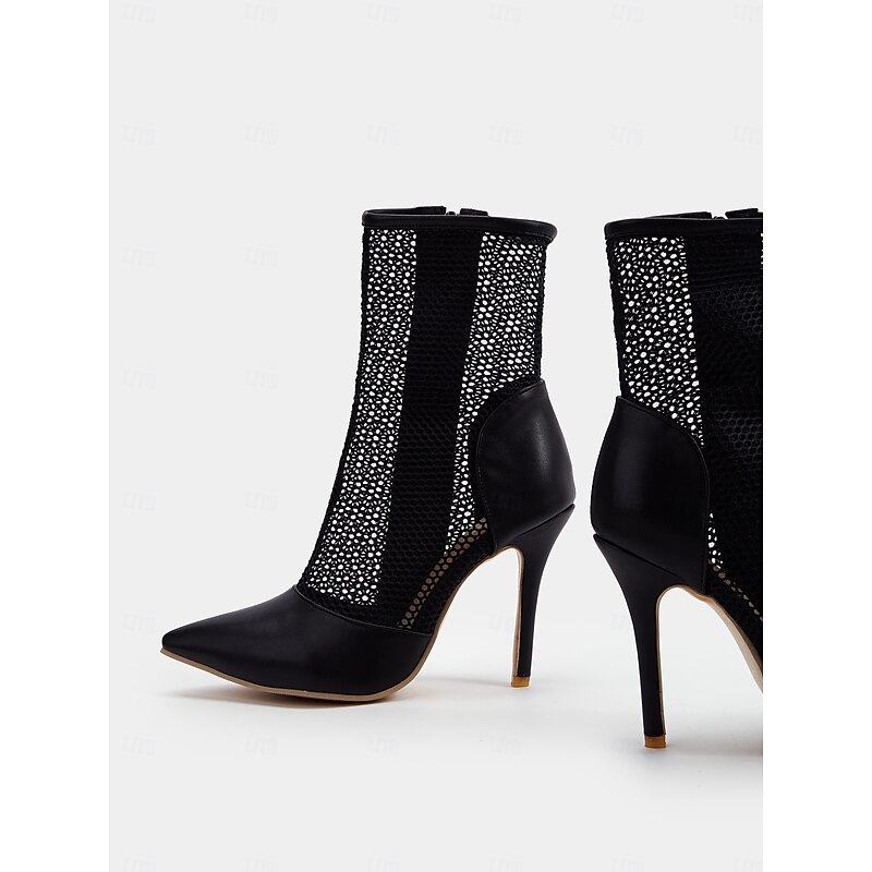 Women's Black Mesh Stiletto Ankle Boots with Pointed Toe and Zip Closure - Sexy High Heel Booties for Evening Events and Parties4