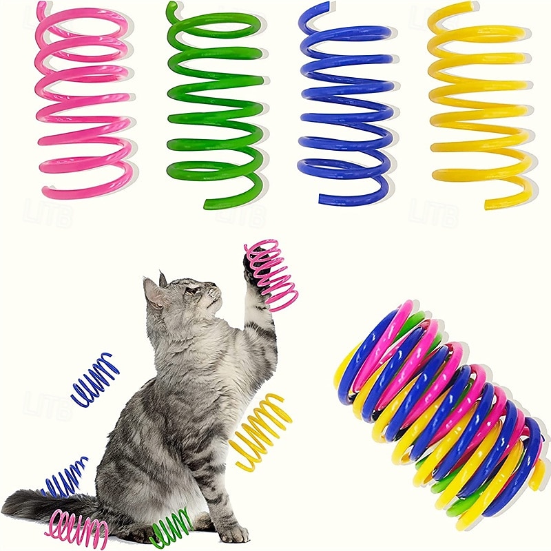 100 Pack Cat Toys Cat Spring Toys for Indoor Cats Colorful & Durable Plastic Spring Coils Attract Cats to Swat Bite Hunt Interactive Toys for Cats and Kittens