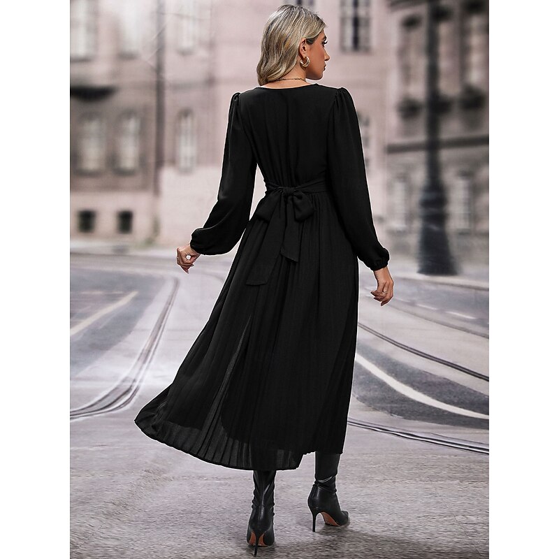 Women's Maxi Dress Black Dress Cocktail Dress Formal Dress Vintage Fashion Daily Loose Fit Solid Color Long Sleeve V Neck Black Spring Fall Winter2