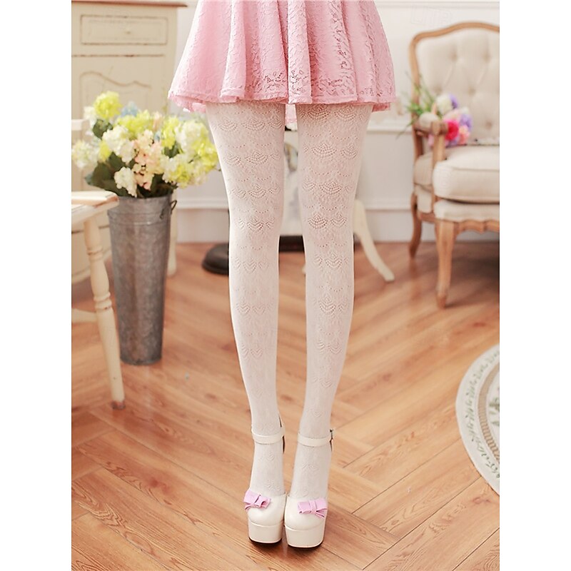 Vintage-Inspired Women's Lace Knee-High Socks in Soft Pink | Floral Sheer Socks for Elegant Retro Outfits