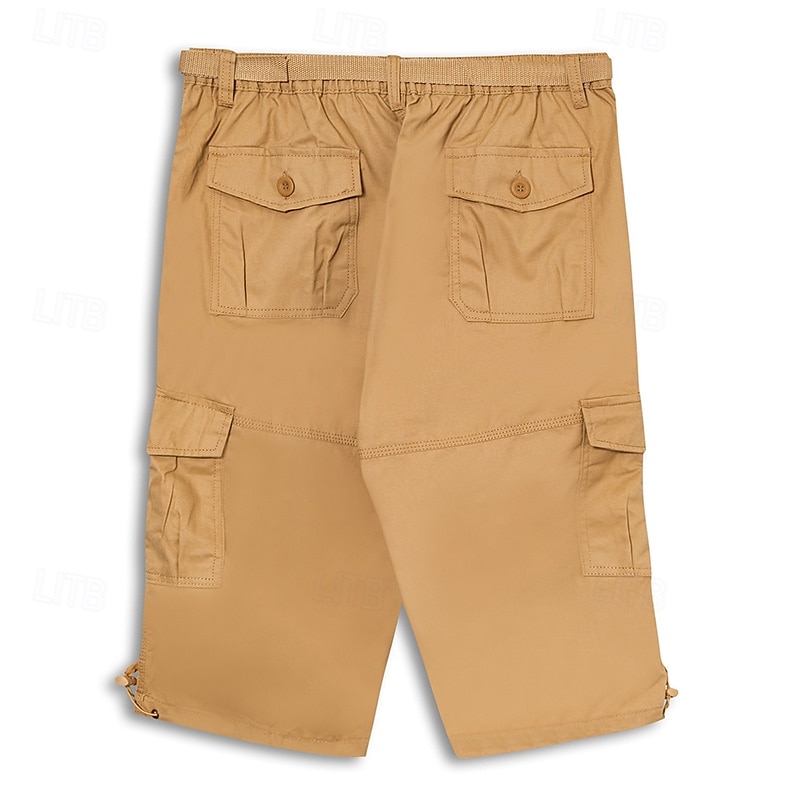Men's Cargo Shorts Shorts Capri Pants Hiking Shorts Elastic Waist Multi Pocket Plain Comfort Wearable Casual Daily Going out Sports Stylish ArmyGreen Black3
