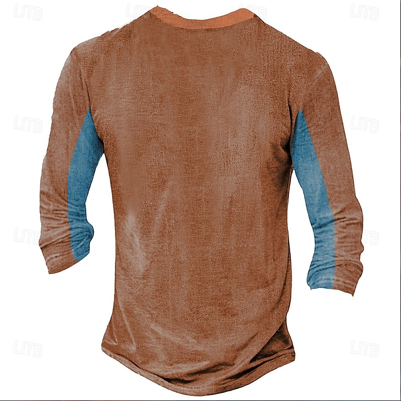 Men's Cowboy T Shirt Henley Shirt Long Sleeve 3D Print Designer Retro Vintage Western Style Street Casual Daily Summer Spring Fall Black Blue Green Henley Henley T-Shirt2