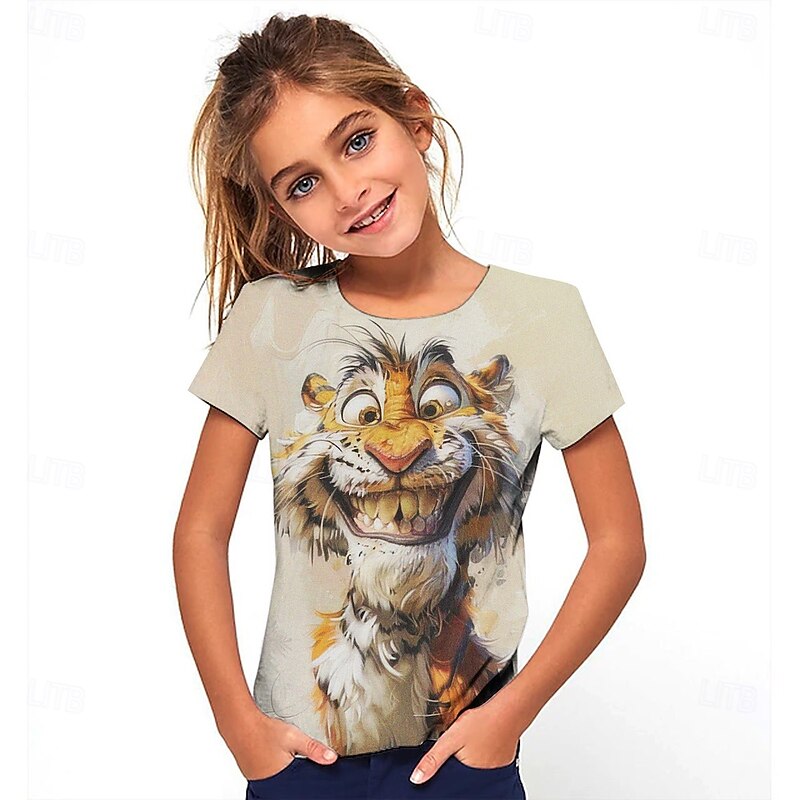 Girls' 3D Graphic Cartoon T shirt Tee Short Sleeve Summer Spring Fashion Basic Kids 4-12 Years Crew Neck Outdoor Casual Daily Regular Fit2