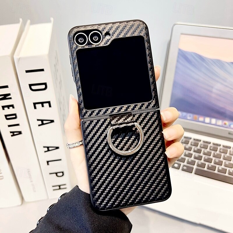 Phone Case For Samsung Galaxy Z Flip 7 Z Flip 6 Z Flip 5 Z Flip 4 Back Cover Ring Buckle Shockproof Retro Metal PU Leather3