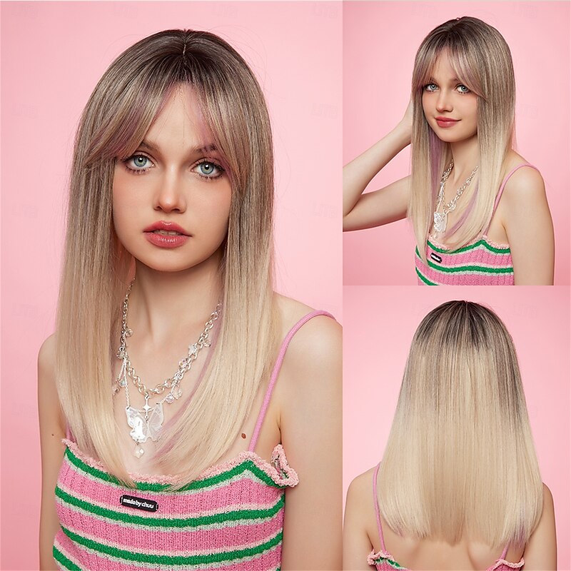 Synthetic Wig Uniforms Career Costumes Princess Curly Wavy Middle Part Layered Haircut Machine Made Wig 22 inch Brown / White Synthetic Hair Women's Cosplay Party Fashion Brown