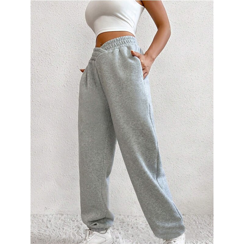 Women's Sweatpants Chinos Fashion Ethnic Style Full Length High Waist Pocket Elastic Waistband Comfy Soft Comfortable Micro-elastic Outdoor Street Light Gray Dark-Gray Black Fall Winter Loose Fit4