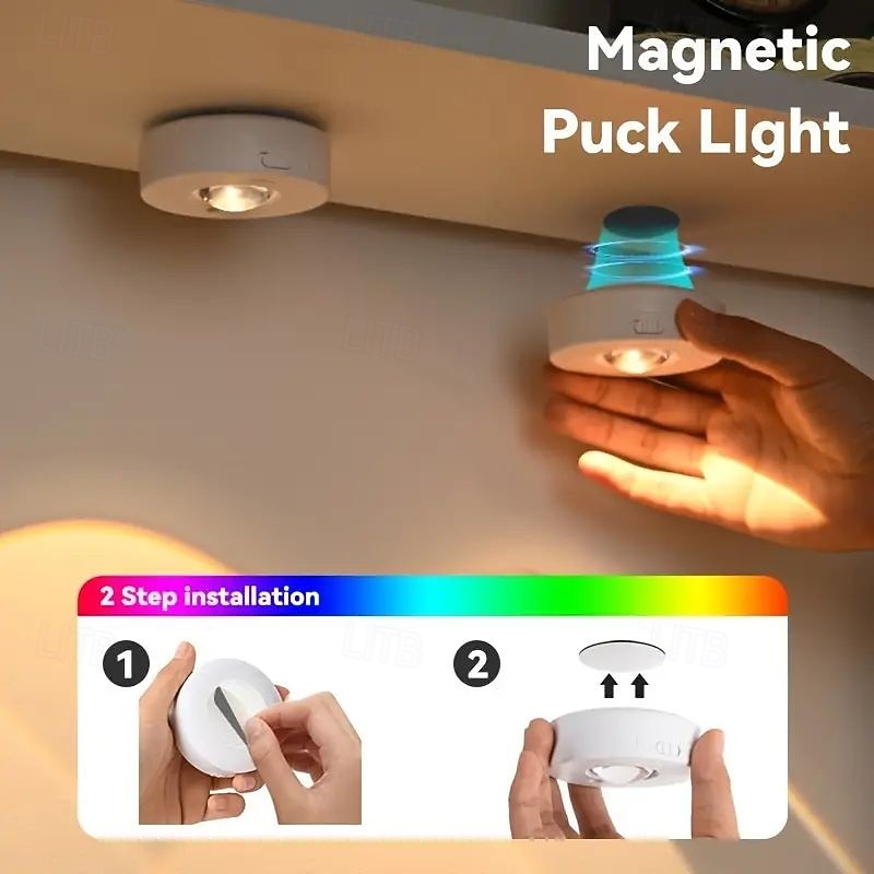 3pcs Rechargeable LED Under Cabinet Light with Remote, Spotlight RGB Color Changing Warm & Neutral White Options Adjustable Brightness Magnetic Mount For Easy Installation for Halloween3