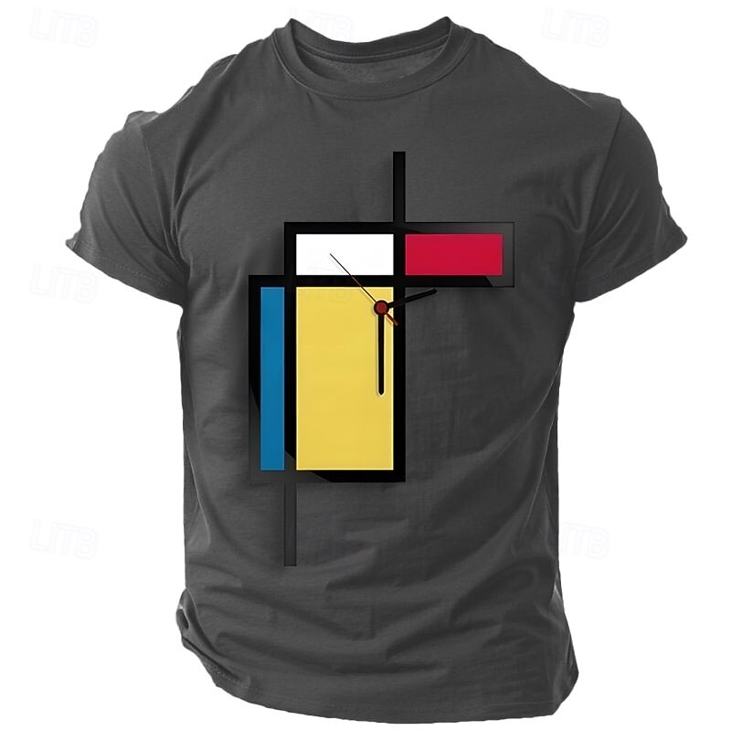 Men's Geometric Funny T Shirt Short Sleeve T shirt 3D Print Crew Neck Shirt Retro Vintage Casual Street Style Sports Outdoor Holiday Going out White Blue Green Spring & Summer Clothing Apparel S M L2