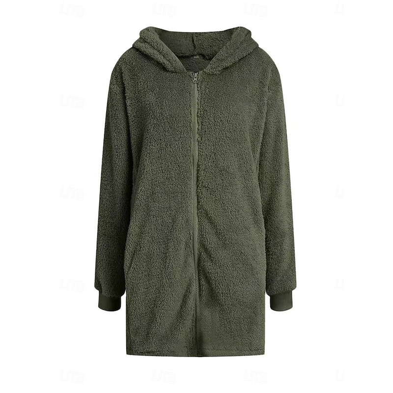 Women's Fleece Jacket Teddy Coat Hoodie Jacket Warm Breathable Zipper Pocket Fleece Lined Casual Color Block Vacation Street Daily Wear Going out Zipper Long Hoodie Regular Fit Long Sleeve Outerwear3