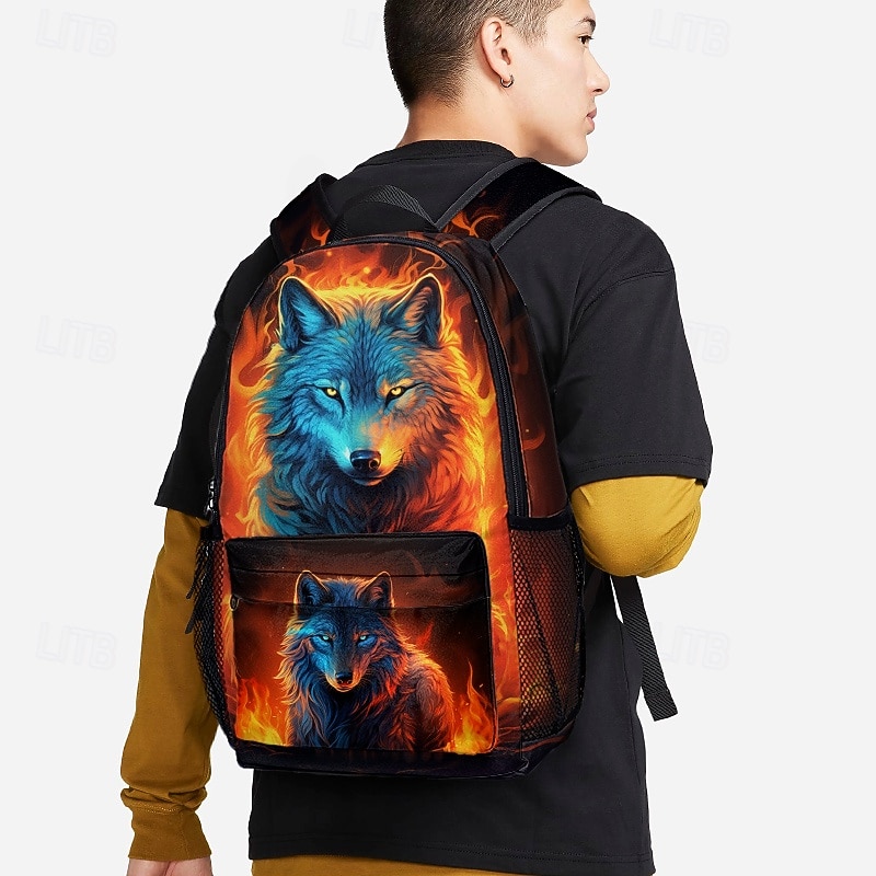 Large Capacity Wolf Print Backpack - Durable Polyester, 2 Patterns, Ideal for School, Travel, and Daily Use3
