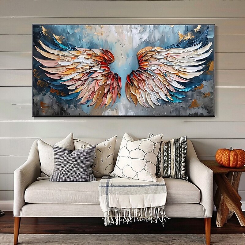 Mintura Handmade Abstract Wings Oil Paintings On Canvas Wall Art Decoration Modern Abstract Feather Picture For Home Decor Rolled Frameless Unstretched Painting2