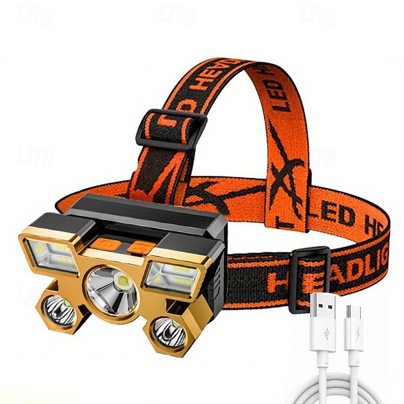 USB Rechargeable LED Head Lamp, Portable 5 LEDs Headlight Torch Work Light for Travel, Camping, Fishing, Hunting Outdoor Camping Adventure3